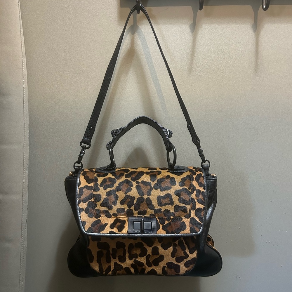 Rebecca Minkoff Covet Shoulder Bag Black w-Cheetah Print